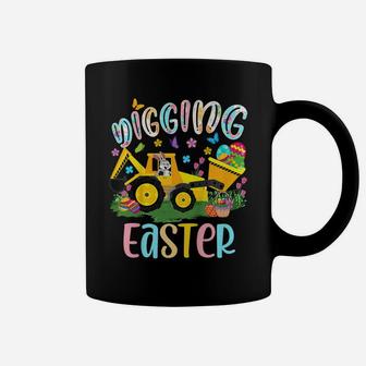 Kids Digging Easter Bunny Driving Tractor Excavator Eggs Hunting Coffee Mug | Crazezy