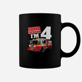 Kids Fire Truck 4Th Birthday Boy Firefighter 4 Year Old Coffee Mug | Crazezy UK