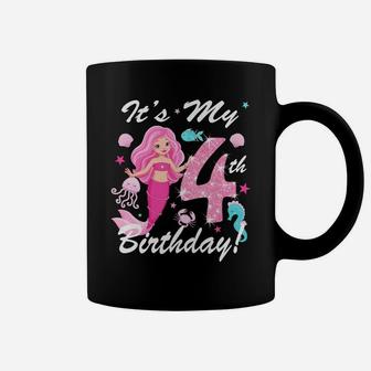 Kids Happy 4Th 4 Years Birthday Mermaid Shirt Outfit For Girls Coffee Mug | Crazezy CA