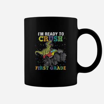 Kids I Am Ready To Crush First Grade Monster Truck Dinosaur Boys Coffee Mug | Crazezy UK