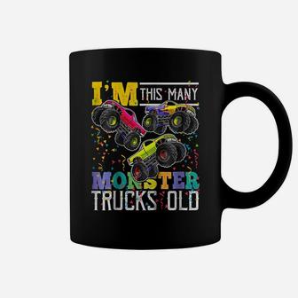 Kids I'm This Many Monster Trucks Old 3Rd Birthday Shirt Boy Gift Coffee Mug | Crazezy UK