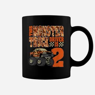 Kids Monster Trucks 2Nd Birthday Party Top 2 Years Old Coffee Mug | Crazezy AU