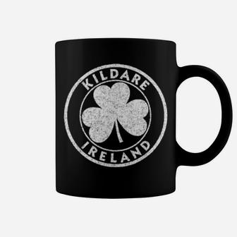 Kildare Ireland Vintage Shamrock Sign Distressed White Print Coffee Mug - Monsterry
