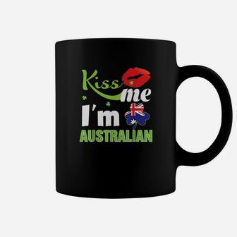 Kiss Me I'm Australian St Patrick Day Shamrock Clover Flag Coffee Mug - Monsterry
