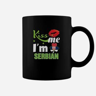 Kiss Me Im Serbian St Patrick Day Shamrock Clover Flag Coffee Mug - Monsterry