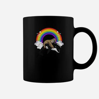Lazy Sloth Riding Orca Killer Whale Rainbow Funny Coffee Mug - Thegiftio