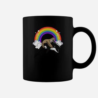 Lazy Sloth Riding Orca Killer Whale Rainbow Funny Hoodie Coffee Mug - Thegiftio