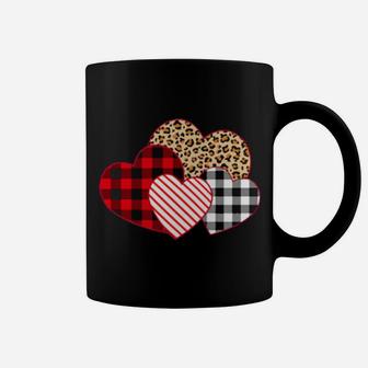 Leopard Heart And Buffalo Plaid Heart Stripes Valentine Day Coffee Mug - Monsterry DE