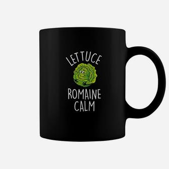 Lettuce Romaine Calm Funny Vegetable Pun Vegan Humor Coffee Mug | Crazezy CA