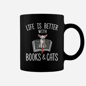 Life Is Better With Books & Cats Funny Oriental Shorthair Coffee Mug | Crazezy CA