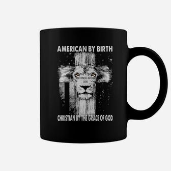 Lion American By Birth Christian By The Grace Of God American Flag Coffee Mug - Monsterry UK