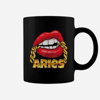 Lips Gold Chain Aries Zodiac Sign Coffee Mug | Crazezy