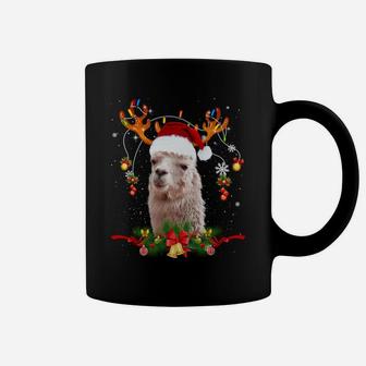 Llama Reindeer Christmas Lights Funny Llama Xmas Gift Coffee Mug | Crazezy