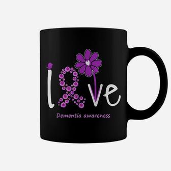 Love Dementia Awareness, Purple-Ribbon Flower Design Tee Coffee Mug | Crazezy