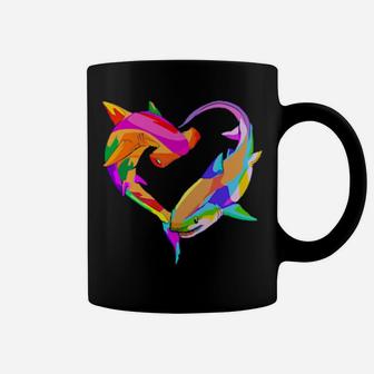 Love Heart Shark Valentine's Day I Love Sharks Colorful Coffee Mug - Monsterry UK