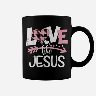 Love Like Jesus Valentines Day Pink Buffalo Plaid Heart Coffee Mug - Monsterry UK