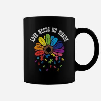 Love Needs No Words Flower Puzzle Autism Awareness Mom Dad Coffee Mug | Crazezy CA