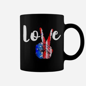 Love Peace Sign American Flag 4Th Of July Patriotic Coffee Mug - Monsterry