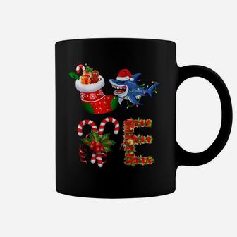 Love Shark Christmas Lights Funny Santa Hat Christmas Coffee Mug | Crazezy