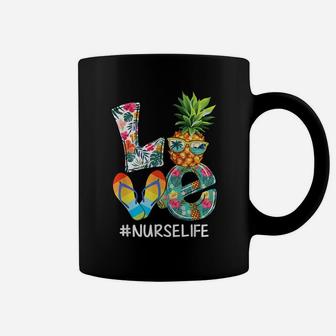 Love Summer Pineapple Tropical Flower Flip Flop Nurse Life Coffee Mug | Crazezy DE