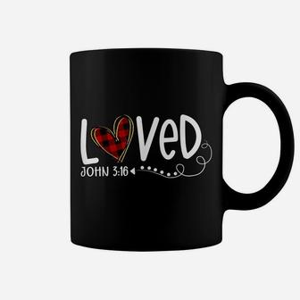 Loved John 316 Red Plaid Heart Christian Valentine's Day Coffee Mug | Crazezy