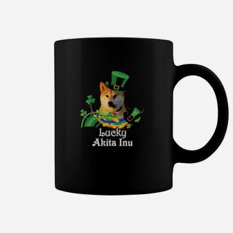 Lucky Akita Inu Dog Leprechaun Shamrock St Patrick Day Happy Coffee Mug - Monsterry AU