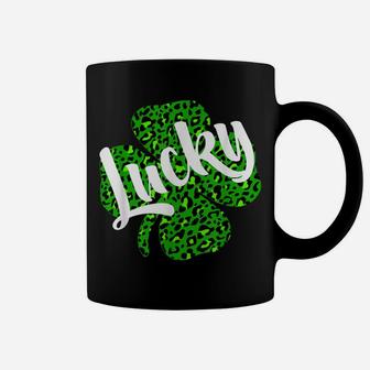 Lucky Leopard Print Shamrock St Patrick Day Four Leaf Clover Coffee Mug | Crazezy