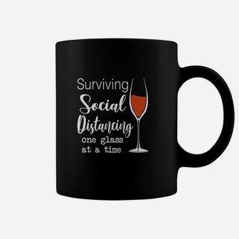 Lucoin Wine Surviving Social Unisex Distancing One Glass At A Time Coffee Mug | Crazezy CA