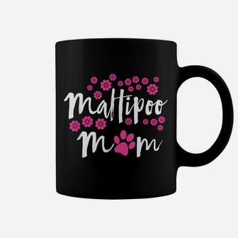 Maltipoo Mom Pink Flower Design With Pink Paw Coffee Mug | Crazezy