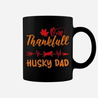 Men Heartbeat Thanksgiving One Thankful Husky Dad Dog Owner Coffee Mug | Crazezy CA