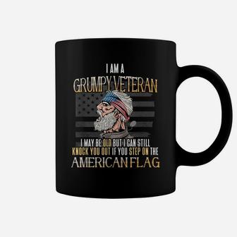 Mens American Flag Veterans Day Patriotic Grumpy Veteran Grandpa Coffee Mug | Crazezy AU