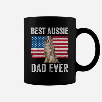 Mens Australian Shepherd Dad American Flag Dog Lover Aussie Dad Coffee Mug | Crazezy