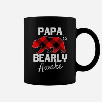 Mens Men Papa Bear Christmas Plaid Red Black Dad Pajamas Pjs Coffee Mug | Crazezy DE