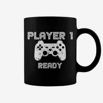 Mens Player 1 Ready Gamer Husband Shirt Gaming Gift For New Dad Coffee Mug | Crazezy