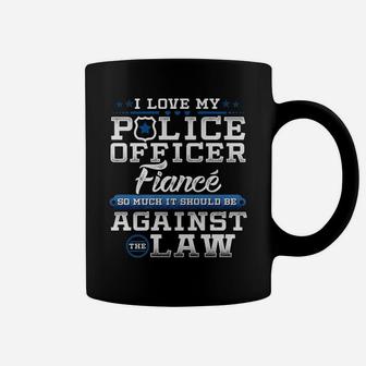 Mens Police Officer Fiance Shirt Proud Engaged Blue Line Coffee Mug | Crazezy