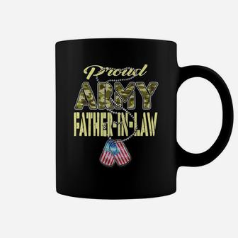 Mens Proud Army Father-In-Law Us Flag Dog Tag Military Dad Gift Coffee Mug | Crazezy