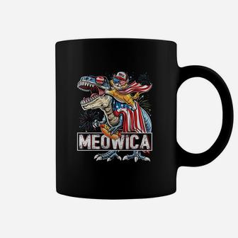 Meowica Cat T Rex Dinosaur 4Th Of July American Flag Kids Coffee Mug | Crazezy CA