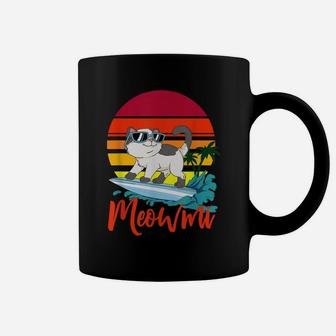 Meowmi Beach Surfing Cat Retro Sunset Ocean Coast Kitten Coffee Mug | Crazezy AU