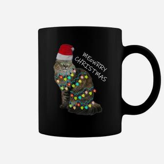 Meowrry Christmas Xmas Lights Santa Hat Funny Cat Coffee Mug | Crazezy UK