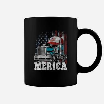Merica Trucker American Flag Trucker Hat Coffee Mug | Crazezy