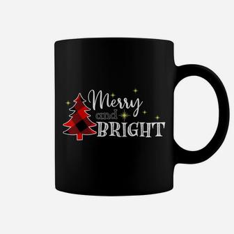 Merry And Bright Funny Xmas Trees Buffalo Plaid Red Coffee Mug | Crazezy