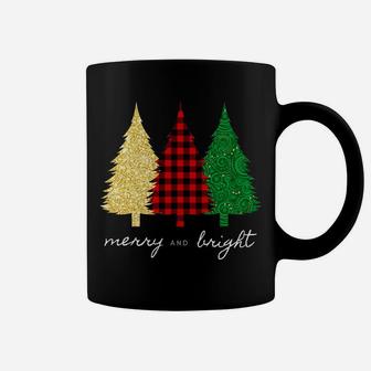 Merry And Bright Red Gold Green Christmas Trees Coffee Mug | Crazezy