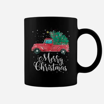 Merry Christmas Red Truck Pick Up Tree Family Pajama Gift Coffee Mug | Crazezy DE