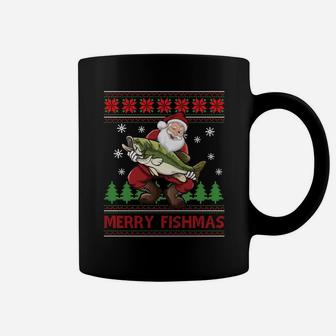 Merry Fishmas Santa Fishing Ugly Christmas Sweater Style Coffee Mug | Crazezy