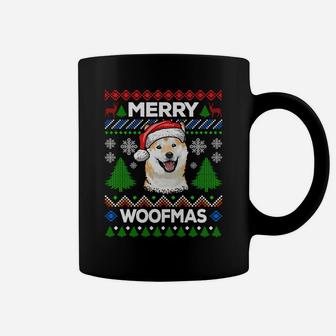 Merry Woofmas Ugly Sweater Christmas Shiba Inu Lover Gift Coffee Mug | Crazezy DE