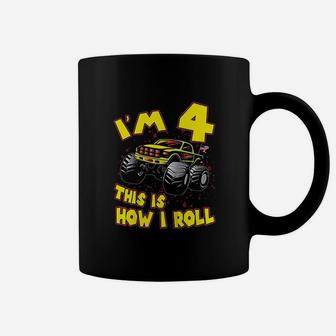 Monster Truck I Am 4 This Is How I Roll Gift 4Th Birthday Coffee Mug | Crazezy