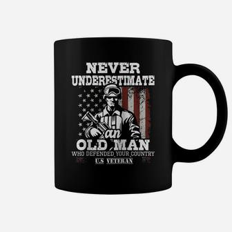 Never Underestimate An Old Man - Patriotic Us Veteran Flag Raglan Baseball Tee Coffee Mug | Crazezy