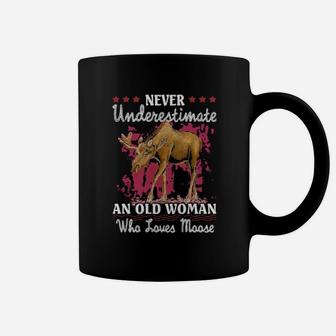 Never Underestimate An Old Woman Who Loves Moose Coffee Mug - Monsterry