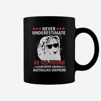 Never Underestimate An Old Woman With An Australian Shepherd Coffee Mug - Monsterry