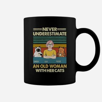 Never Underestimate An Old Woman With Her Cats Vintage Coffee Mug - Monsterry